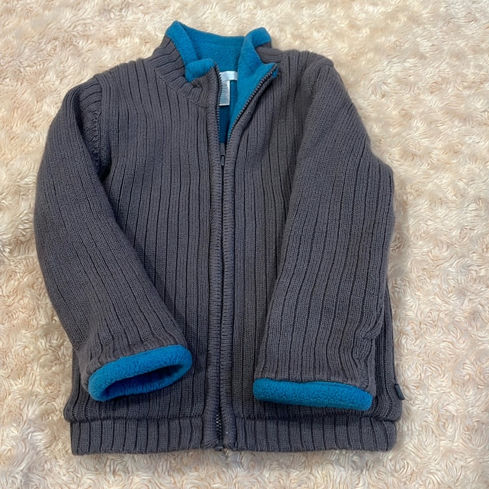 Obaibi, thick fleece lined grey zip up sweater, size 2